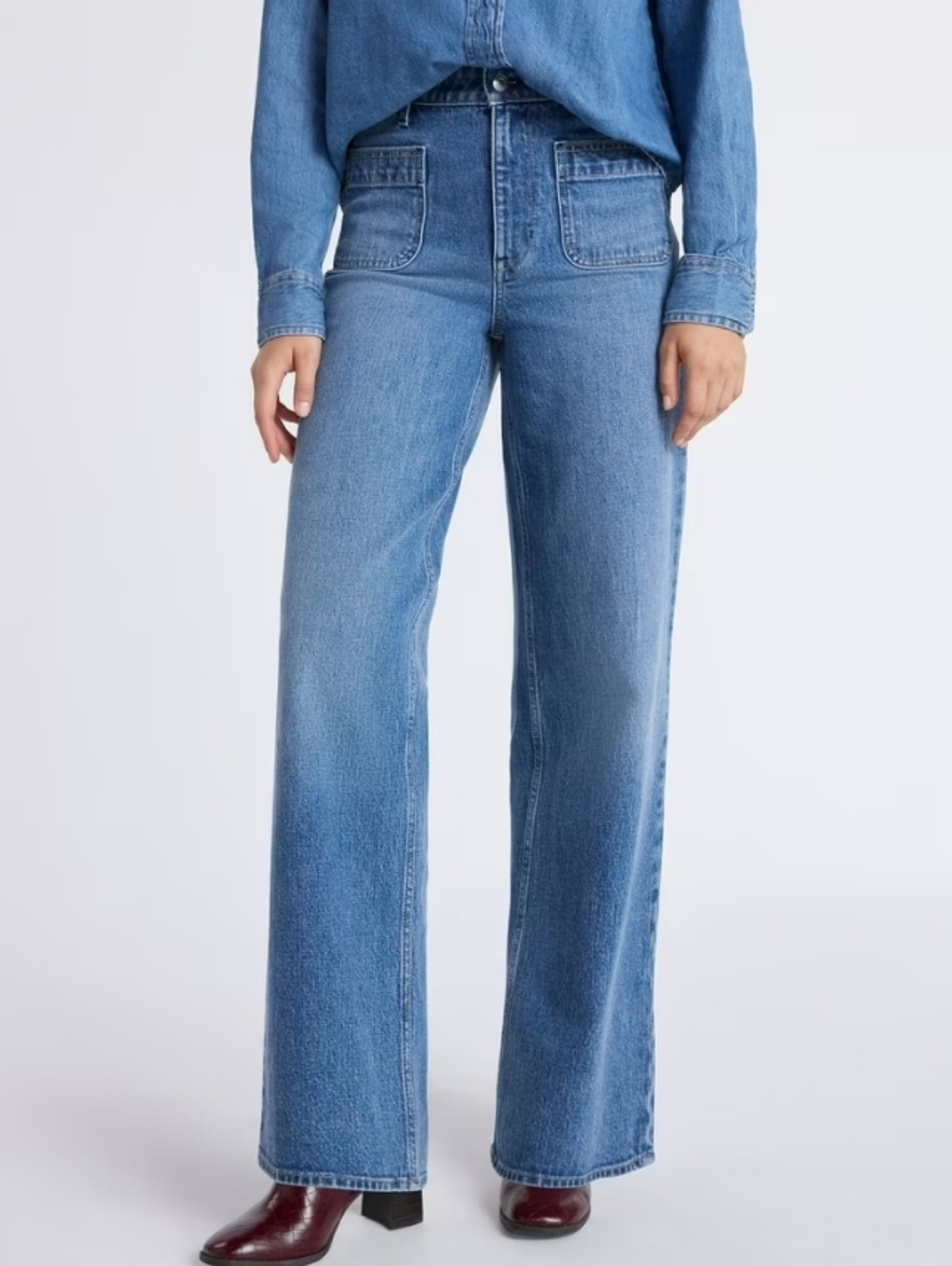 Free Assembly Wide Leg Jeans with Patch Pockets, 12, Blue - Picture 3 of 5